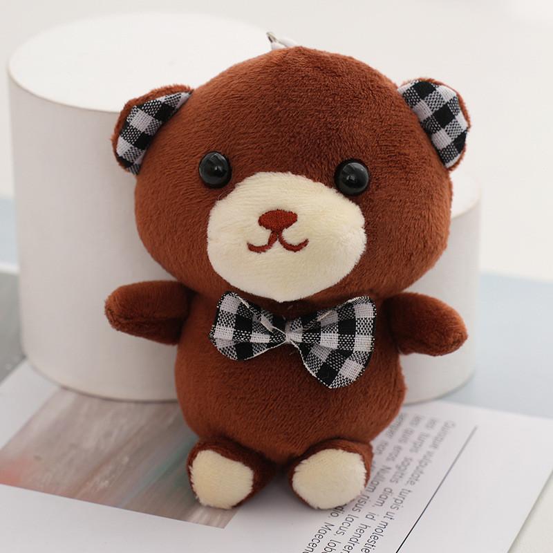 Adorable Plaid Bowtie Teddy Bear Plush Toy Soft Crystal Velvet Keychain Bag Accessory