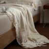 French Retro Cotton Linen Summer Quilt Set with Lace Trim - 4 Piece Girls' Elegant Cool Quilt Set