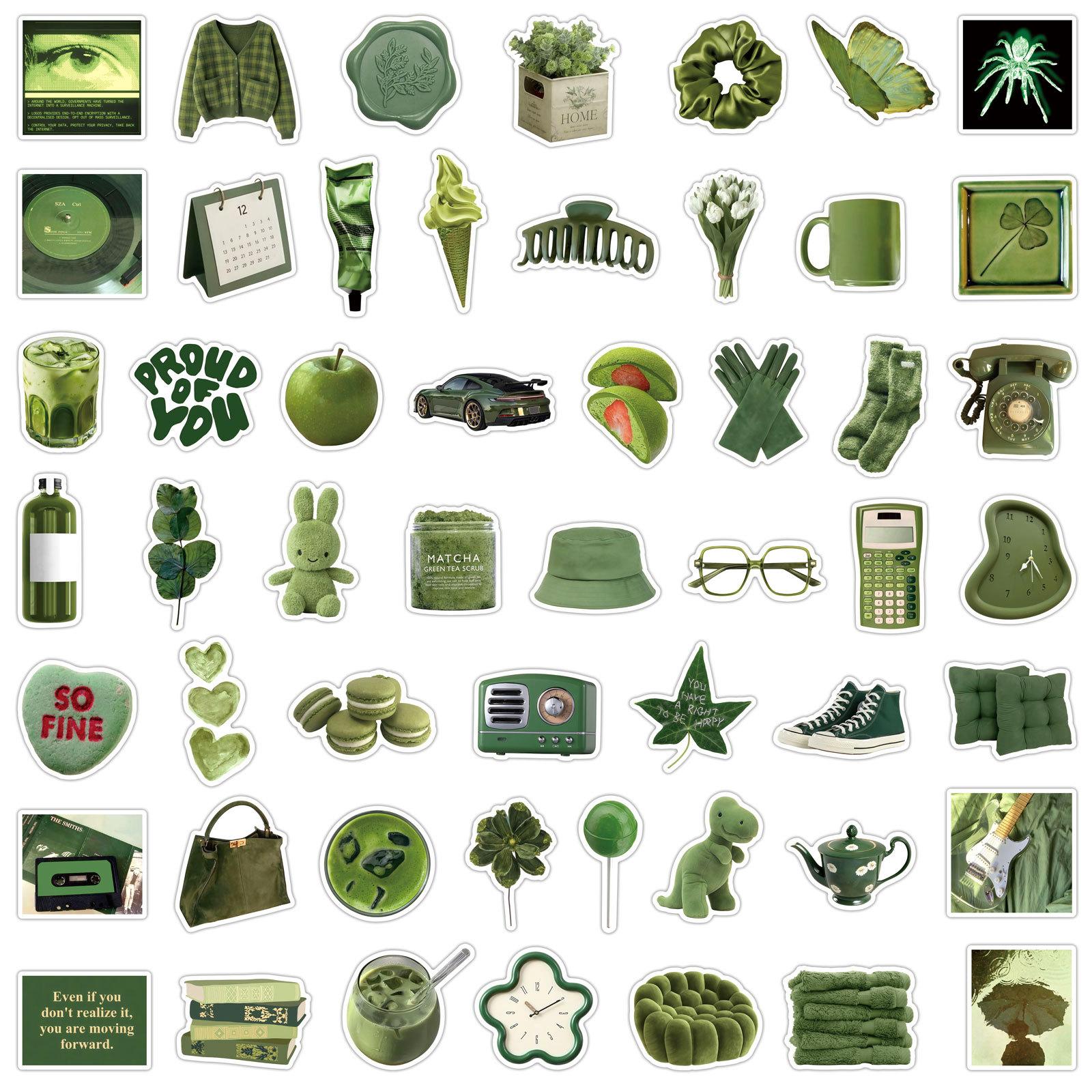 

50/100 Pcs Ins Style Korean Olive Green Aesthetic Stickers DIY for Scrapbook Cup Suitcase Wardrobe Phone Laptop Removable Decals