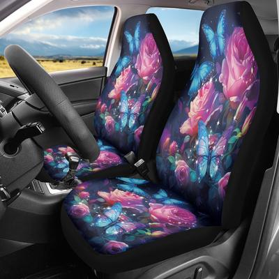 2 Stuks Vlinder Roos Autostoelhoezen, Universele Pasvorm Autostoelhoezen Alleen Voor Voorstoelen, Automotive Kuipstoelkussen Pad Auto