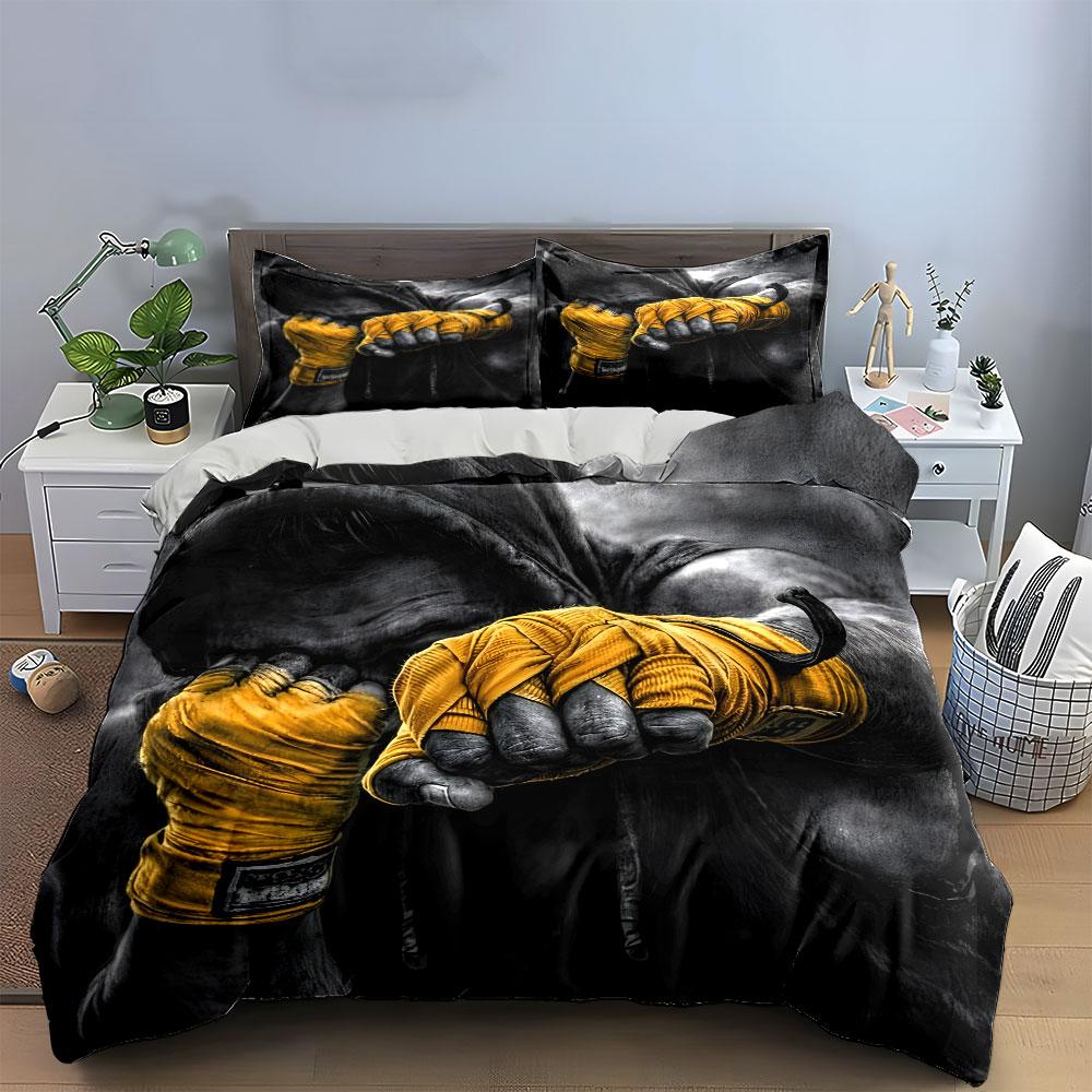 Boxing Action Yellow Wraps Bedding Duvet Cover Set (1*Duvet Cover 2*Pillowcases, Without Duvet Insert)