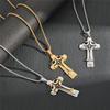 Titanium Steel Long Necklace European And American Domineering Pattern Three Layer Cross Pendant Necklace