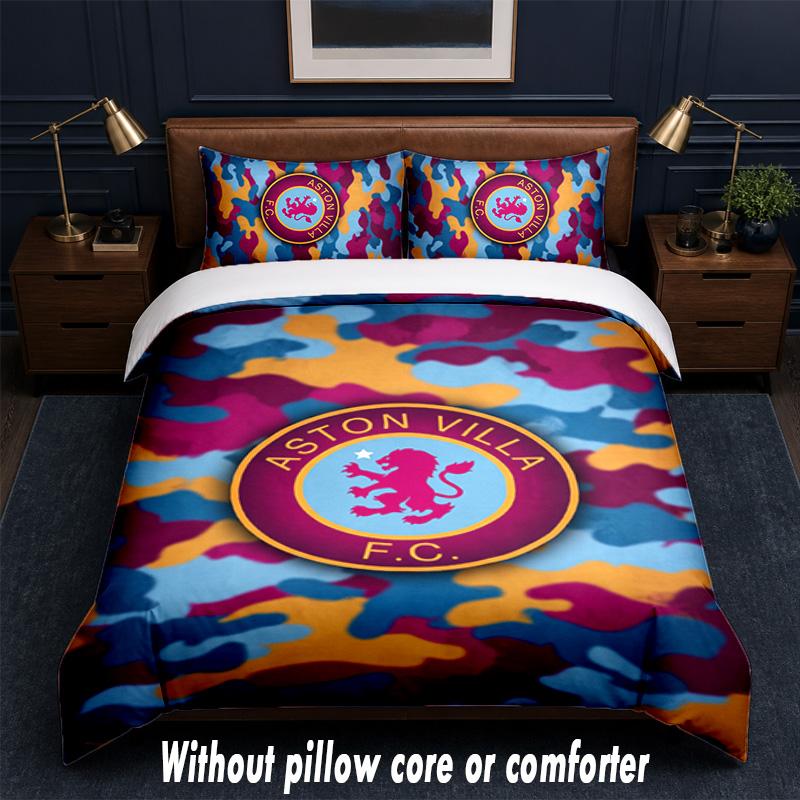 Aston Villa Football Design Bed Bedding Set 1 Duvet Cover + 2 Pillowcases Soft Breathable Household Bed Linens