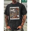 Men's Washed Distressed Batik Cotton T-Shirt with Edgy Skull Reader Graphic Print - Thickened Crew Neck Short Sleeve Tee, Casual Gothic Top