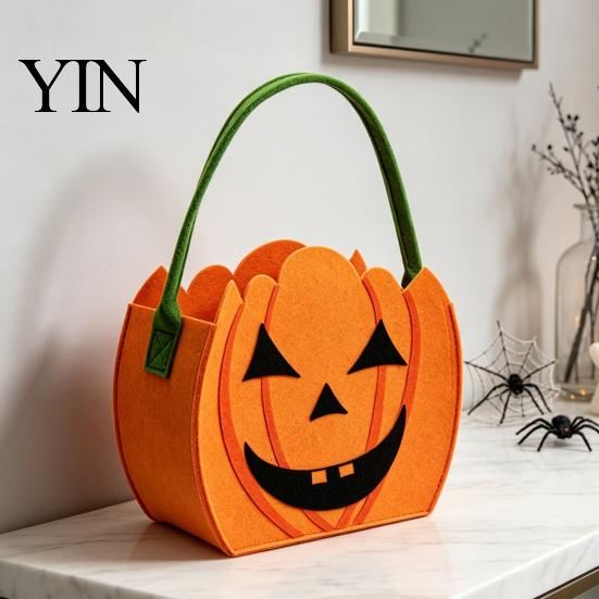 Portable Candy Containers Halloween Felt Bag for Kids, Pumpkin Bat Trick or Small Gift Sacks Kids Treat Tote Bags, Reusable Thickened Party