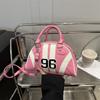 New Japanese Style Faux Leather Boston Bag for Women, Trendy Handheld Shoulder Crossbody Purse, Racing Style Bowling Handbag CLE
