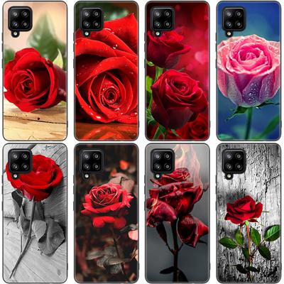 Funda de Teléfono Flor Rosa Roja Para Samsung Galaxy A12 A02S A22 A32 A52 A72 A71 A51 A41 A31 A21 A11 A50 A70 A10S A20S Cubierta Negra
