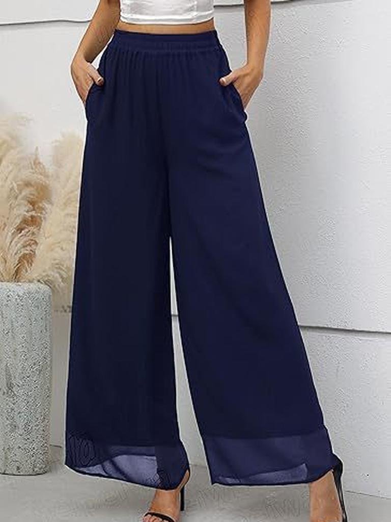Summer New Style Casual Chiffon Wide Leg Pants Loose Fashion Trousers