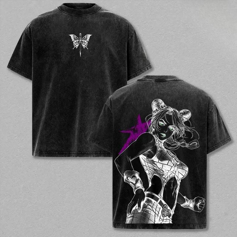 JoJo's Bizarre Adventure Jolyne Printed Tee Men Women Retro Washed T-shirts Cotton T Shirt Short Sleeve Clothing Harajuku Tshirt