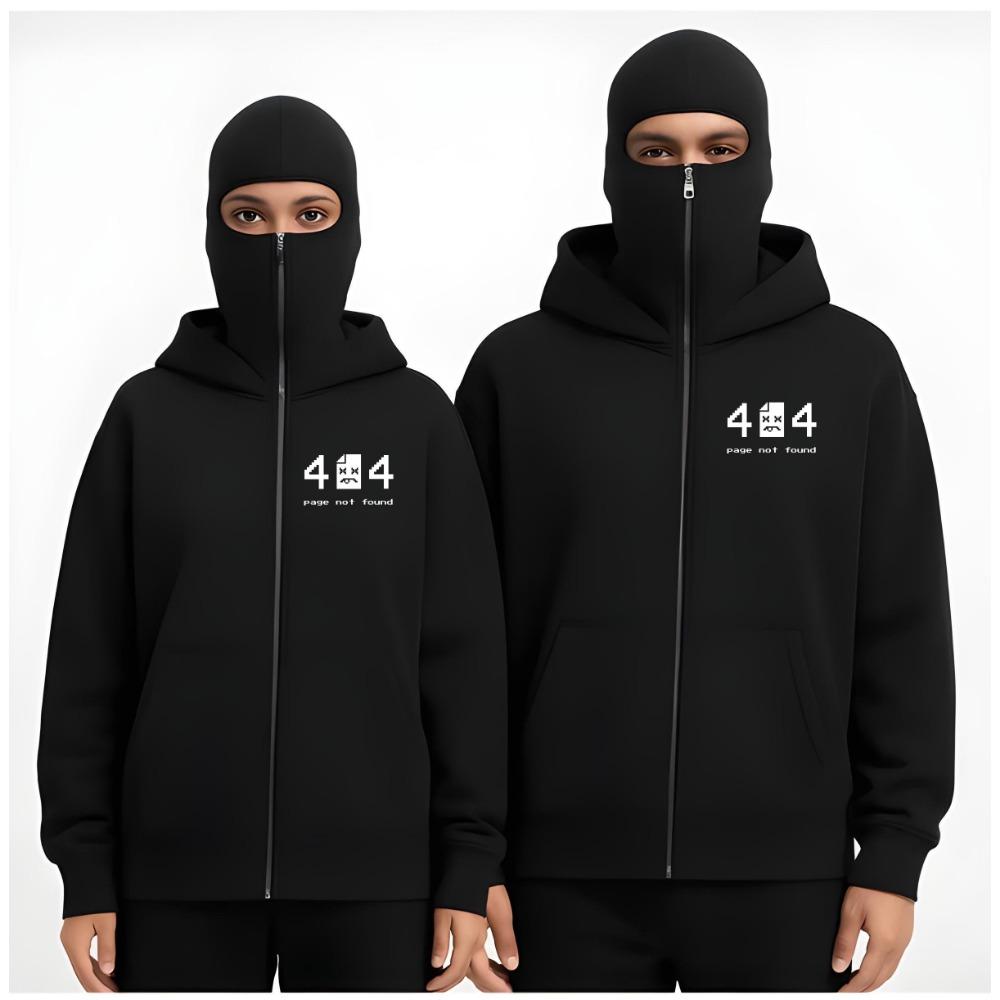 Oversized Street Style Hooded Sweatshirt, Face Mask, Ninja 404, High-end Hoodie Zipper Not Found