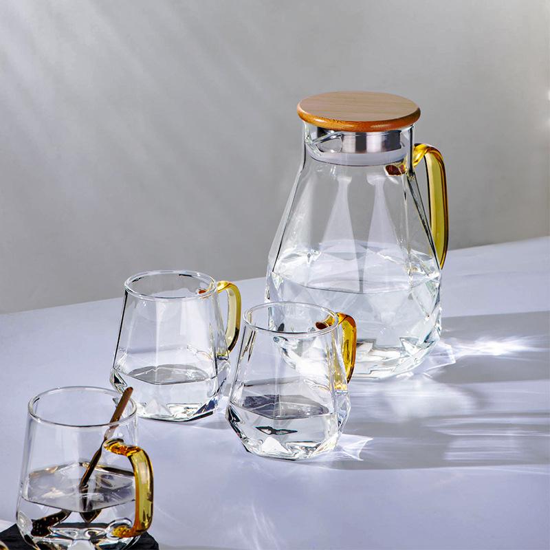 6pcs/4pcs/2pcs/1pcs Glass Mug Luxurious Diamond Patterned Cold Water Cup with Handle High Borosilicate Transparent Drinking Cups