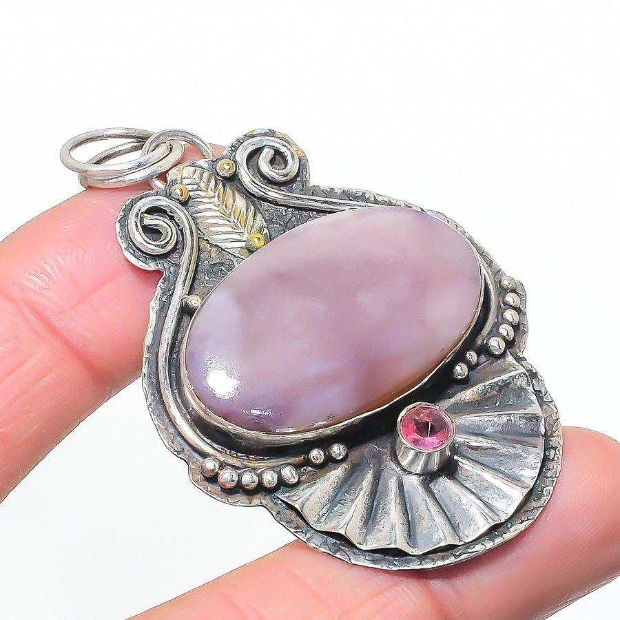 Natural Pink Opal, Kunzite 925 Sterling Silver Jewelry Pendant 2.60 AP-14584
