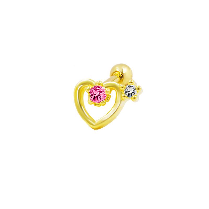 Gaibei European & American 3D Heart Ear Stud with Round Zircon Piercing Jewelry