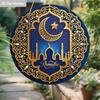2D Flat Wooden Ramadan Round Decorative Hanging Ornament, 7.87inches Elegant Ramadan Kareem Wall Art, Home, Prayer Room, Livingroom Decorative Sign