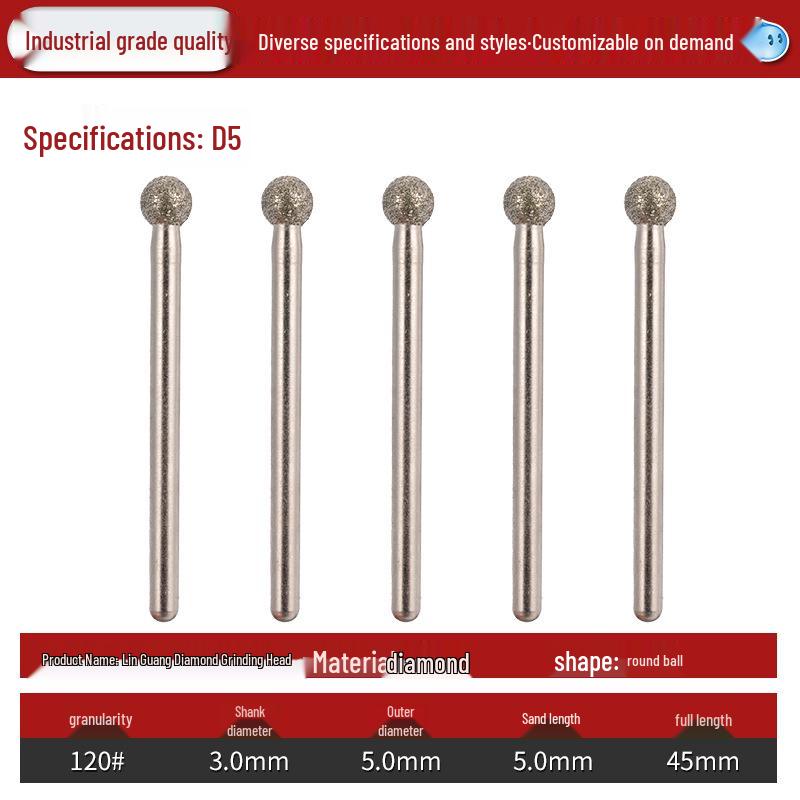 Diamond 3mm Shank Spherical Grinding Head for Jade Carving & Metal Mold Processing