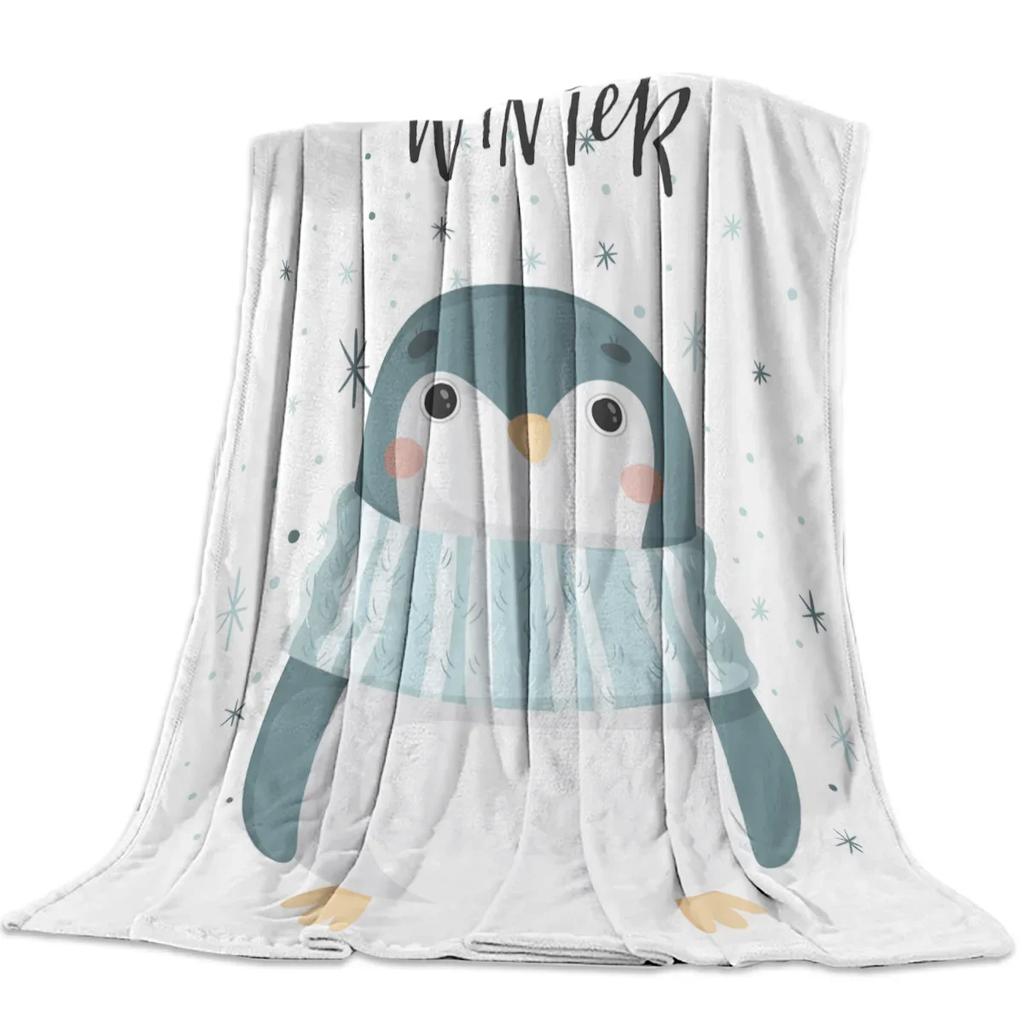 Custom Blanket Home Textile Penguin Cartoon Background Feet Flannel Weighted Blanket Warm Soft Throw Sofa Bed Travel Blankets