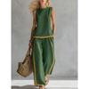 Women's Round Neck Sleeveless Loose Fit Color Block Two Piece Set Contrast Patchwork Wide Leg Pants Outfit For Spring Summer Casual Daily Commute