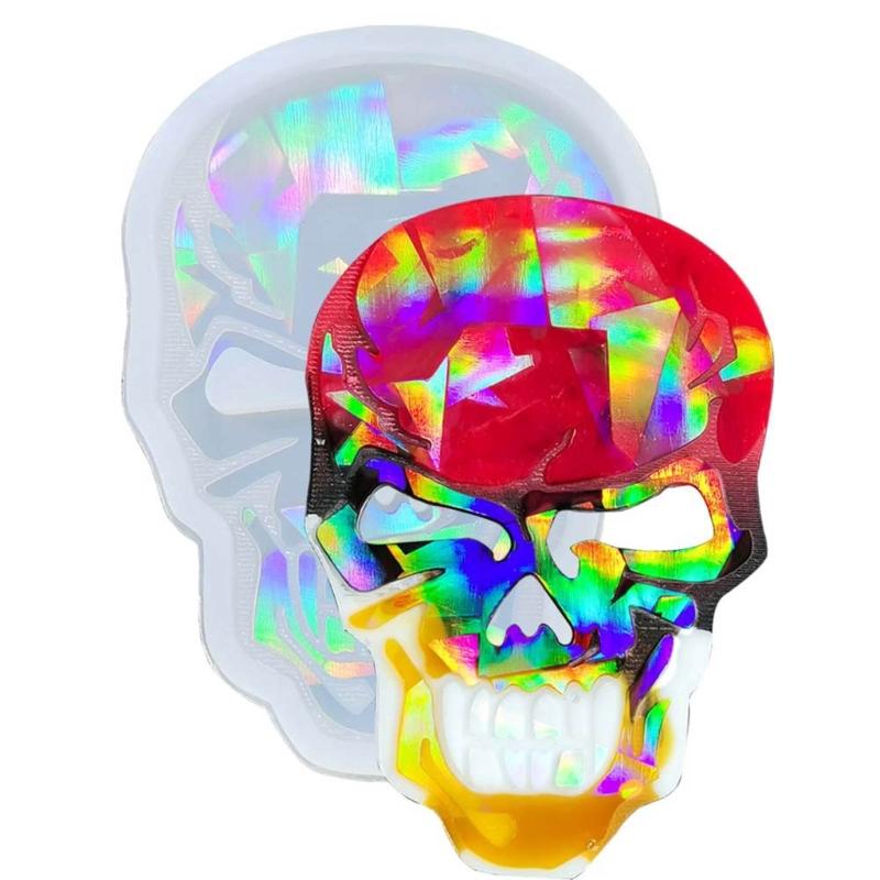Jewelry Casting Mold Skull Shaped Silicone Mold Holographic Resin Mold for DIY Necklace Keychains Earring Pendant