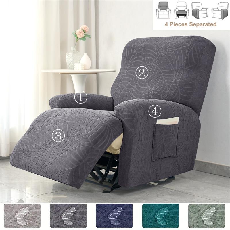 1/2/3 Seater Recliner Sofa Covers Leaves Jacquard Couch Slipcovers Elastic Water Repellent Armchair Covers for Living Room Hotel