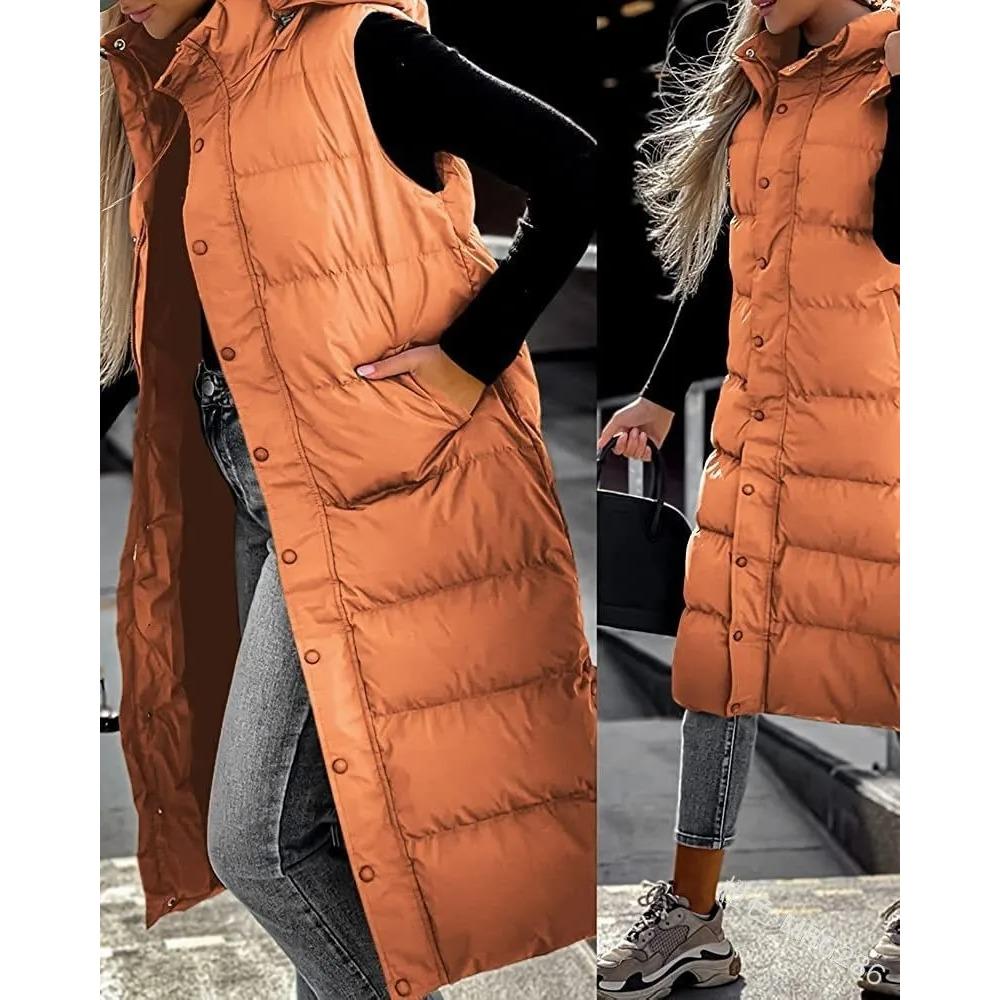 Hooded Zipper Jacket Women Oversize Waistcoat Winter Outerwear Hooded Parka Fashion Quilted Vest Casual