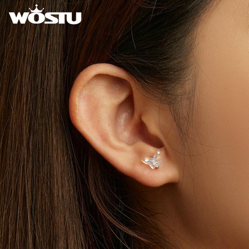 WOSTU Autentiske 925 Sterling Sølv Delikate Fargerike Sløyfe Resin Øredobber for Kvinner Smykkegave