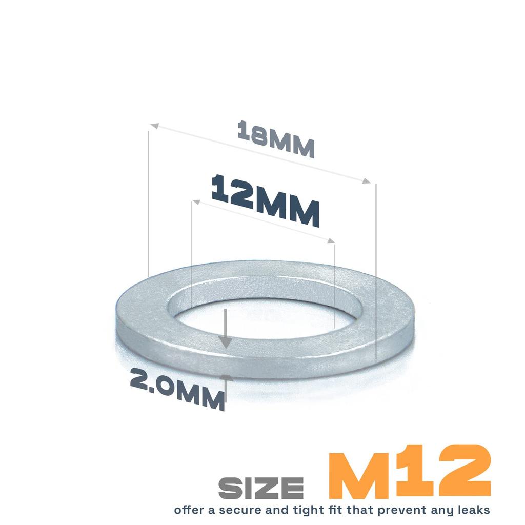 M-CUBED 50pcs M12 Drain Plug Gasket Aluminum Crush Washer Seal Ring 12mm X 18mm X 2mm