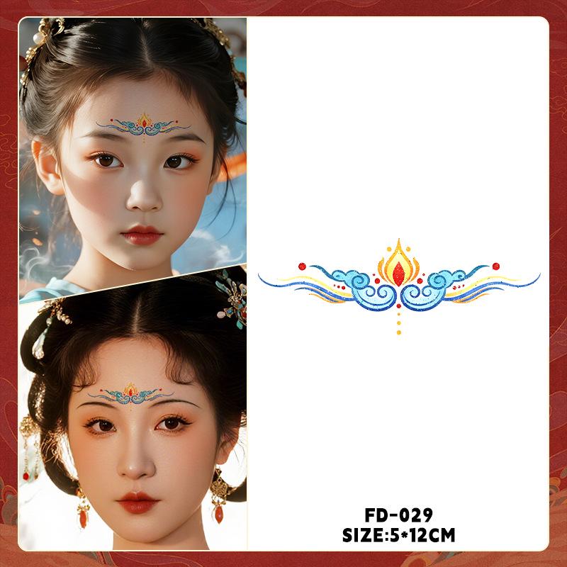 Ancient Style Dunhuang Glitter Face and Forehead Tattoo Stickers for Hanfu Costumes