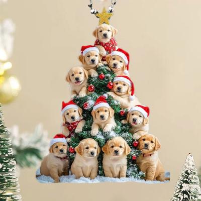 Weihnachten Acryl Hunde Hängedekoration Feiertagsparty Winter Weihnachtsbaum 2D Flache Acryl Welpen Hängeornament Geschenk für Hundeliebhaber