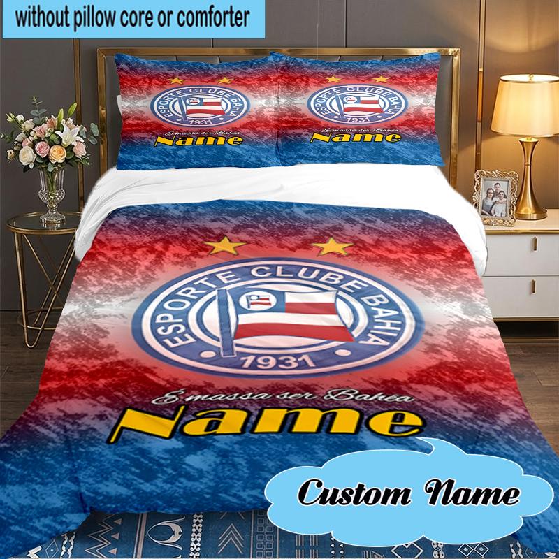 Custom Name Esporte Clube Bahia Crest Bedding Set 3pcs, Bedding Set Including 1pc Duvet Cover And 2pcs Pillowcases for Bedroom, Dormitory Gift