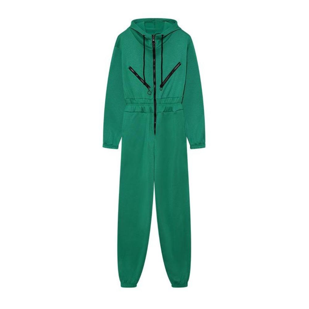 Sports Casual Women's Zipper Decorative Hooded Jumpsuit Jumpsuit