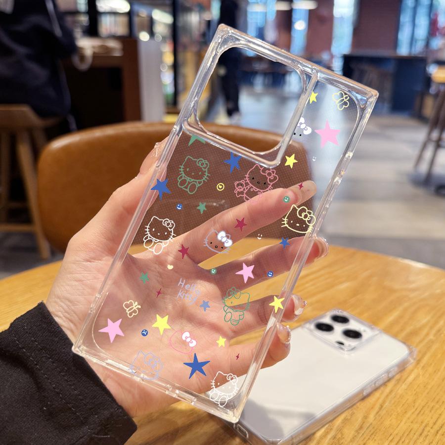 Simple and Transparent Hello Kitty for Iphone 15 Case with Painted Lines 14 Plus 13 Pro Max 12 11 Right Angled Edges  16 Promax