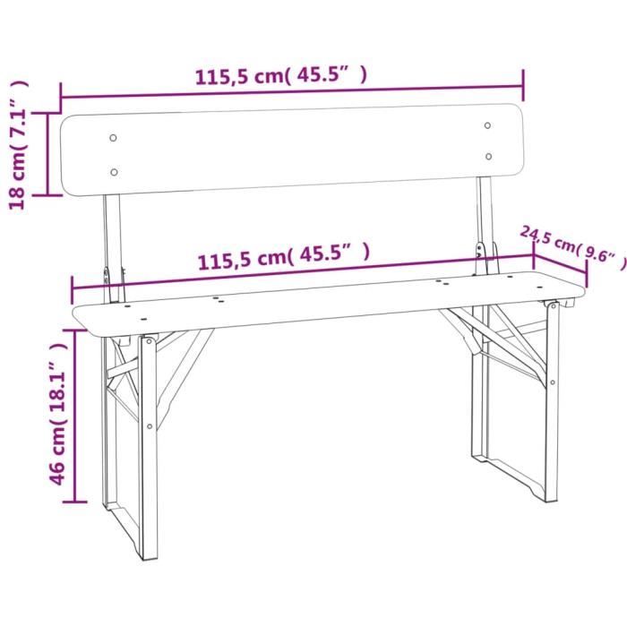 VidaXL Set of 3 Folding Beer Tables Solid Fir Wood 363112