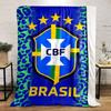 Blue and green leopard print background with a Brazil CBF emblem. for all seasons blanket lunch break throw gift