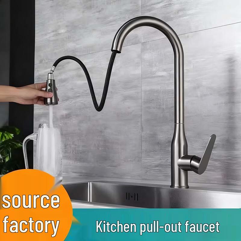 Minxi Brass Pull-Out Kitchen Faucet with Swivel Sprayer