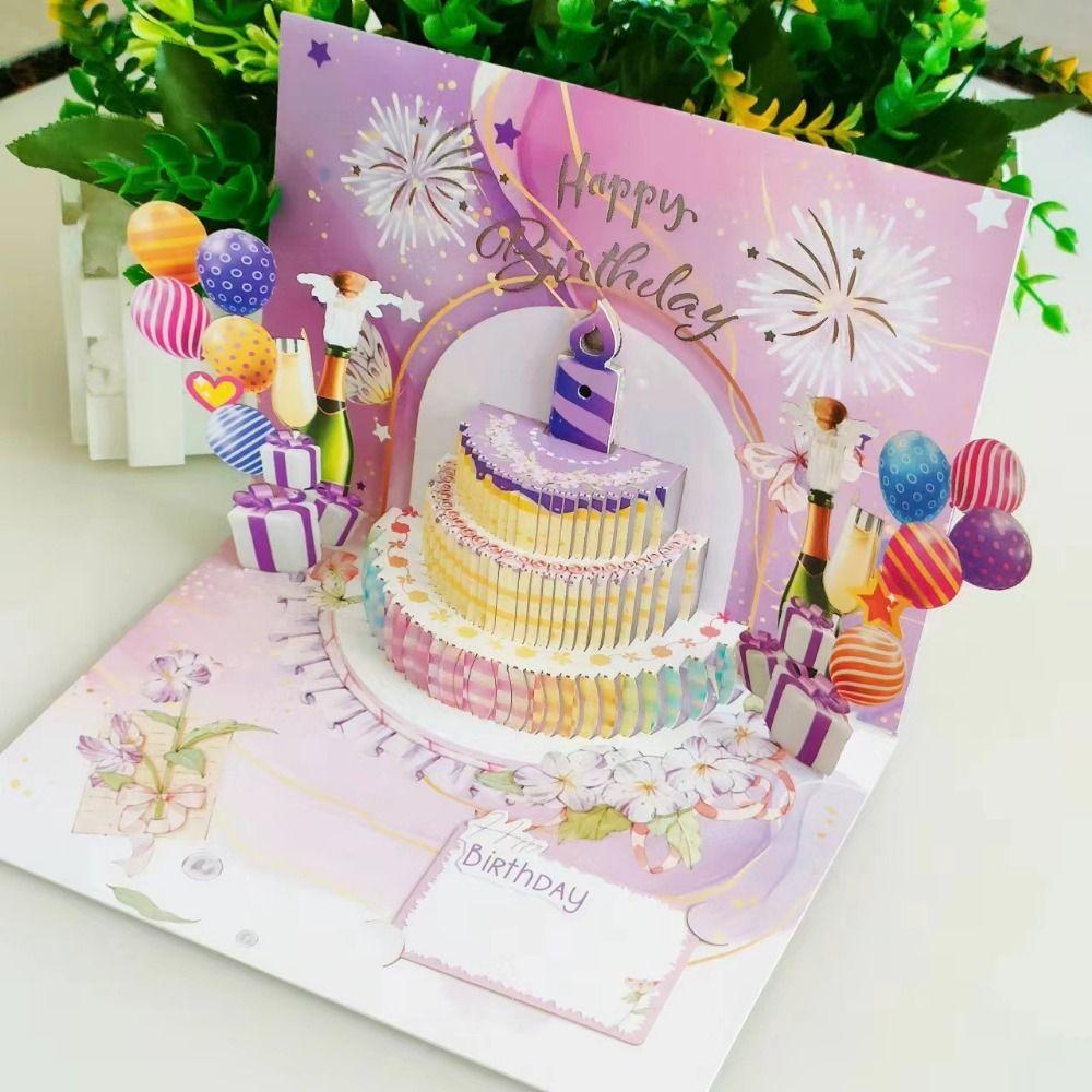 Multicolor Happy Birthday Cards Cartoon with Envelope Music Postcard Craft Music Lighting 3D Paper Carving Greeting Card