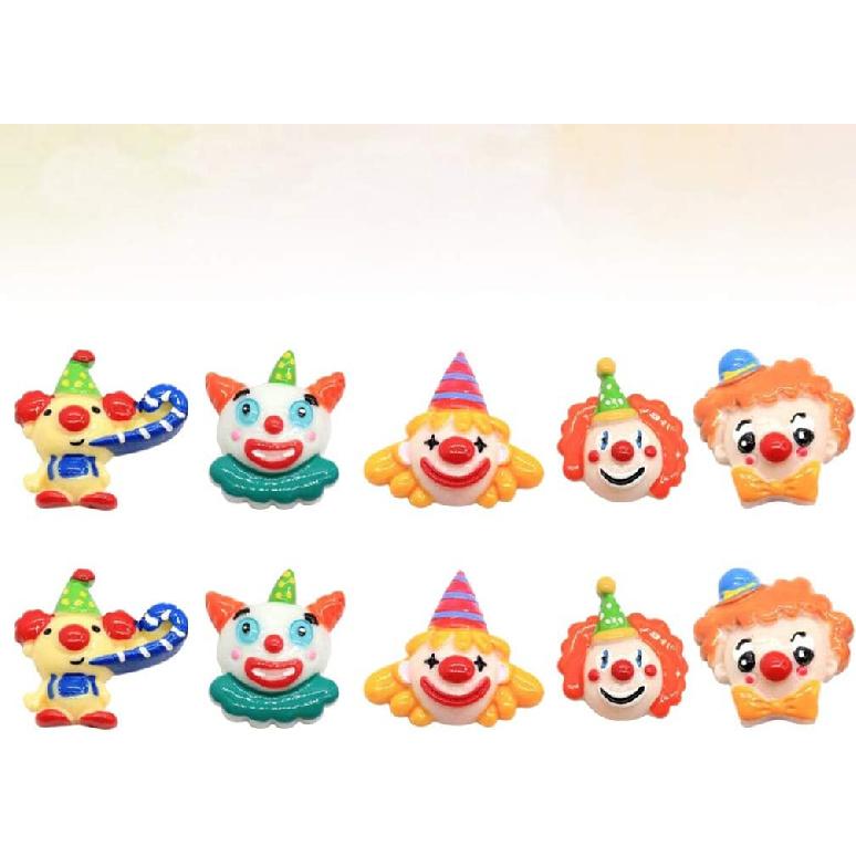 Amosfun 10pcs Resin Clown Charms Hair Barrettes Making Charms Handmade Crafting Slime Charms Pendants for Headband Headdress DIY Crafts (Random Style