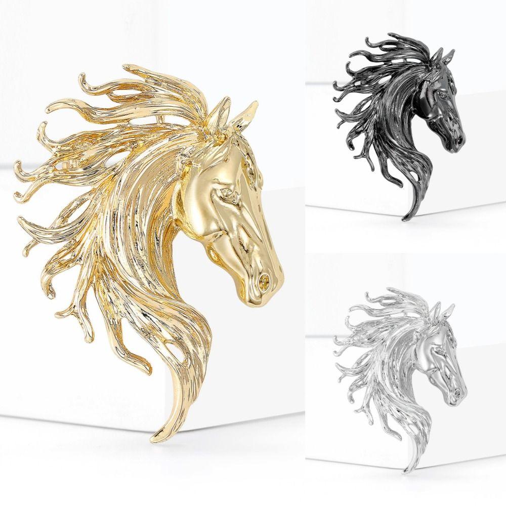 Luxury Horse Head Brooches Glossy Metal Badge Pin Classic Zodiac Animal Pins  New Year Gifts