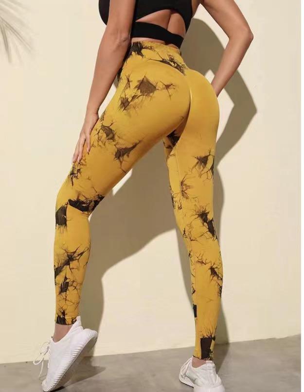 Högmidjade tie-dye yogabyxor - Andningsbara, snabbtorkande, sexiga fitnesstights
