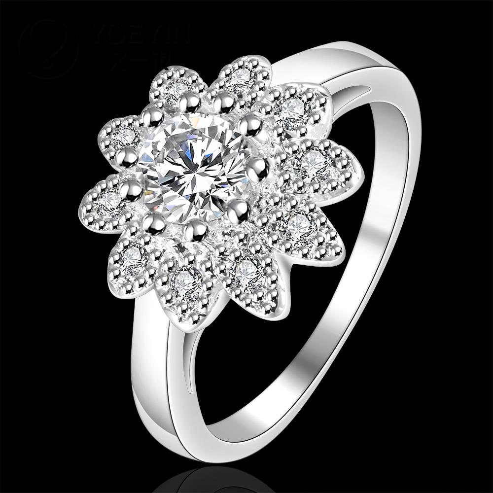 Luxurious Gemstone Crystal Flower Finger Ring Shiny Rhinestones Petals Copper Color Wedding Engagement Couple Jewelry MR120