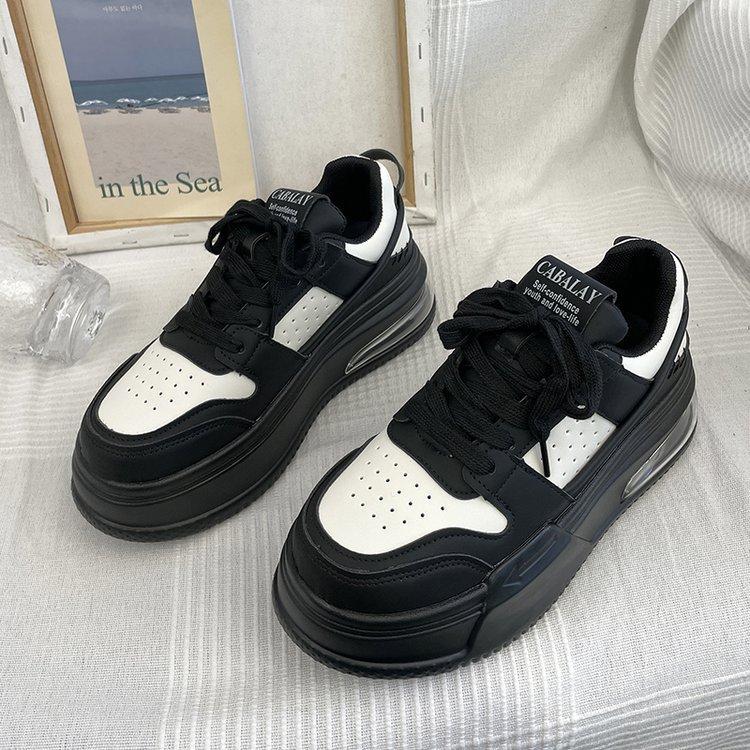 European Station Leather White Shoes for Women  Spring New Single-Lining Platform Fashion Casual Versatile Sneakers