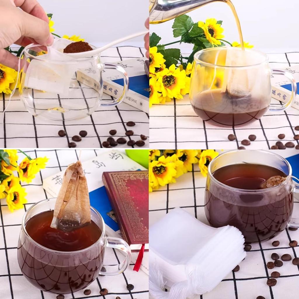 300PCS 4" X 4.7" Disposable Tea Filter Bags Tea Infusers Empty Muslin Drawstring Seal Filter Tea Bags Drawstring Herb Loose Tea Bag for Brew Tea Cold