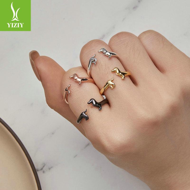 Popular Dachshund Open Ring Multi-Color Optional, Cute Animal 925 Sterling Silver Puppy Ring