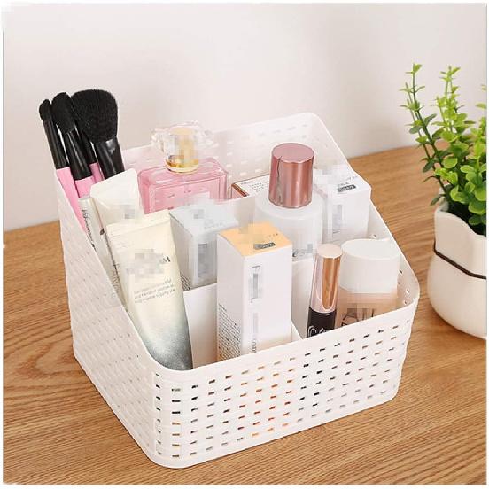 Plastic Desk Organizer, 5 Compartments Storage Organizer Utility Tote Caddy Holder Desktop Container Dividers for Home School Office Supplies (Grey)