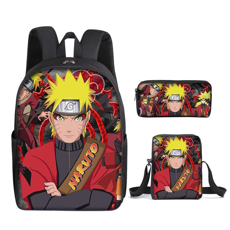 Naruto Naruto Backpack Three-Piece Set, Primary And Secondary School School Bag, Shoulder Bag, Messenger Bag, Pencil Case.