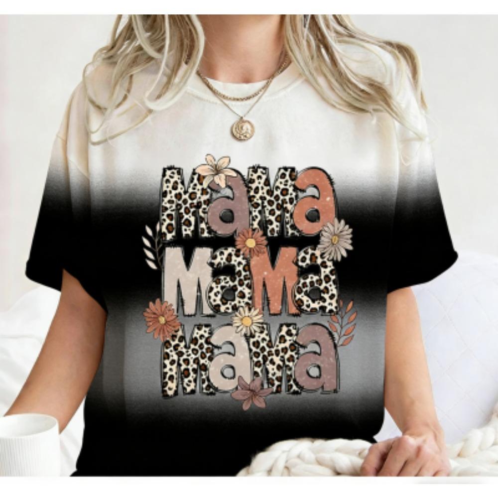 Funny Leopard Letter Mama Flower Print Kids Short Sleeves T-Shirt Loose Casual Summer Outdoor Street Boy and Girl Tees Tops
