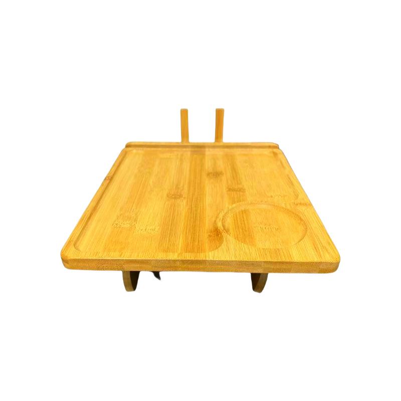 Bamboo Lazy Sofa Armrest Tray: Portable Foldable Tray with Phone and Cup Holders.