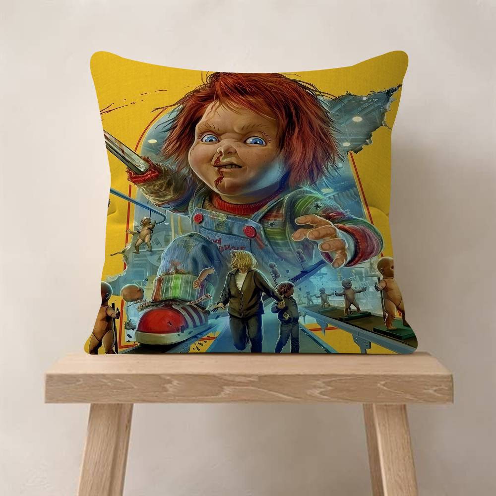 Horror Movie Chucky Childs Play Pillow Covers Cartoon Sofa Decorative Home Doublesided Printing Short Plush Cute Cushion