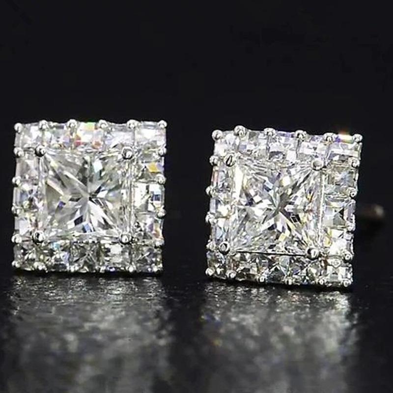 European-American Classic Square Diamond Hip-Hop Earrings: Micro-Inlaid Zircon, Unisex, Super Flash