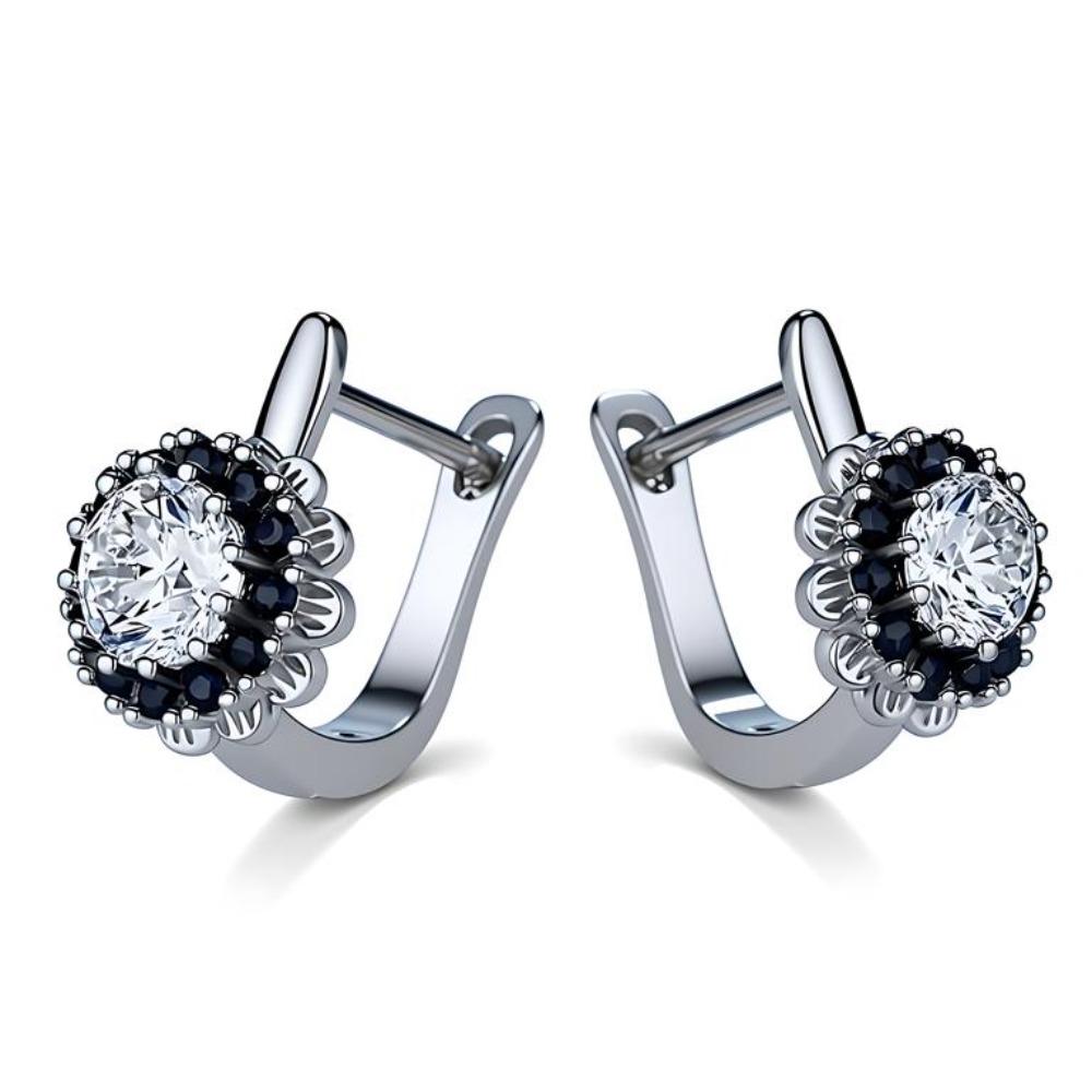 Brincos de argola de pedra preta branca