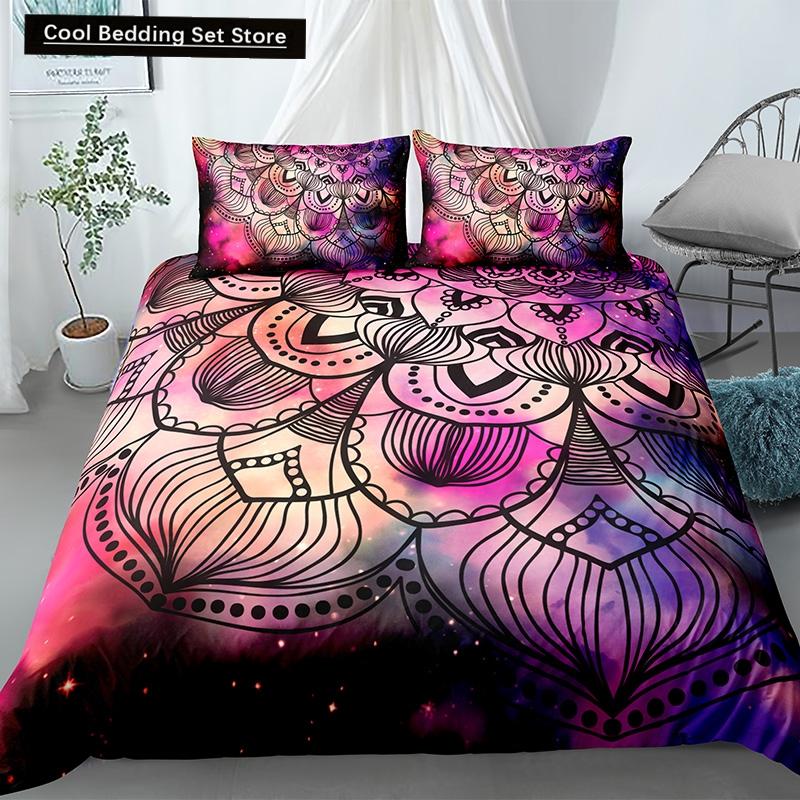 Mandala King Queen Duvet Cover Bohemian Bedding Set For Teens Adults Girls Exotic Ethnic Floral 2/3Pcs Polyester Comforter Cover